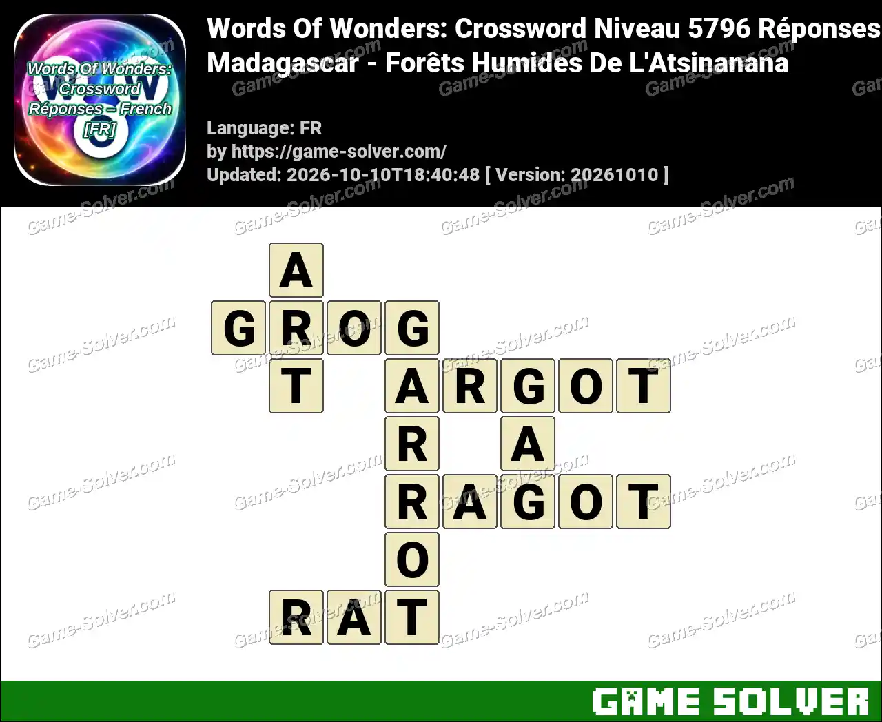 Words Of Wonders: Crossword Niveau 5796 Réponses – Madagascar – Forêts Humides De L’Atsinanana